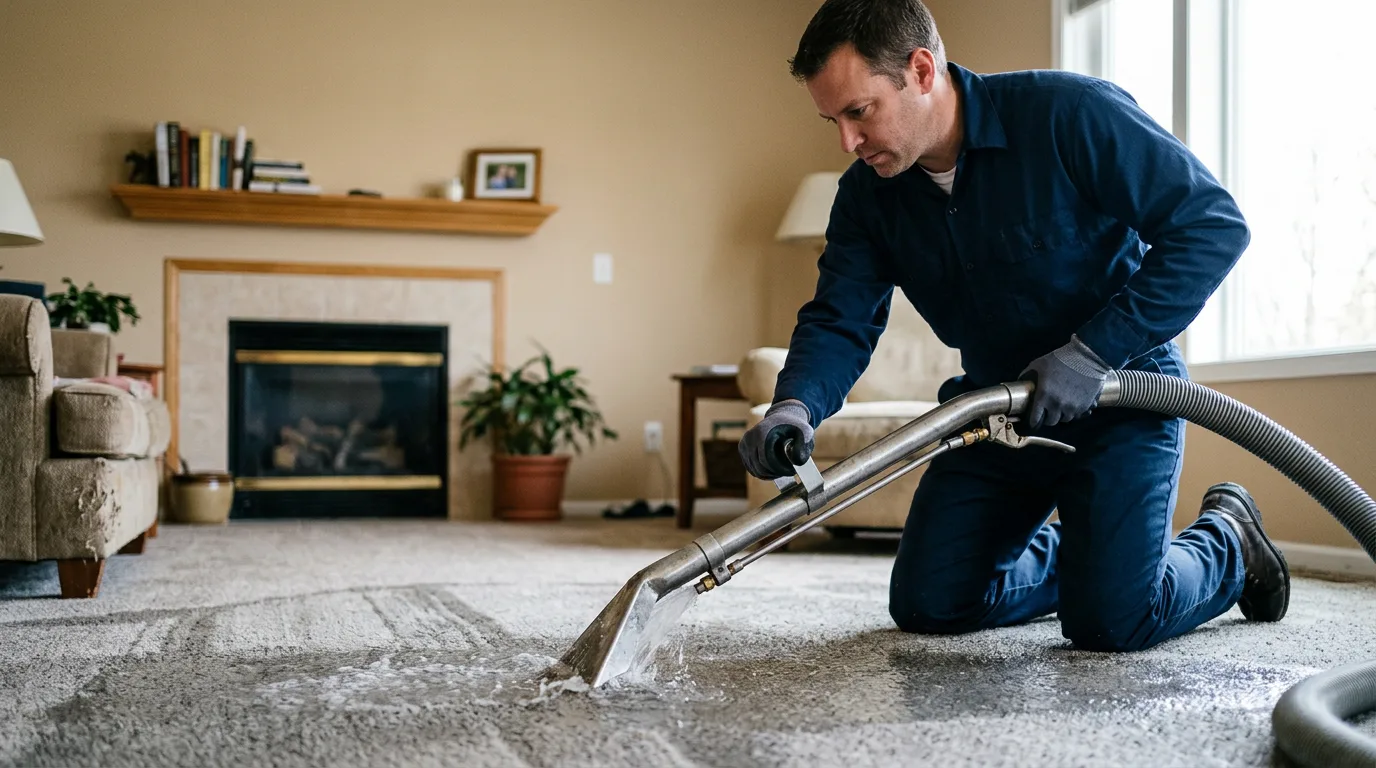Water damage restoration technician working near Lansing, NY